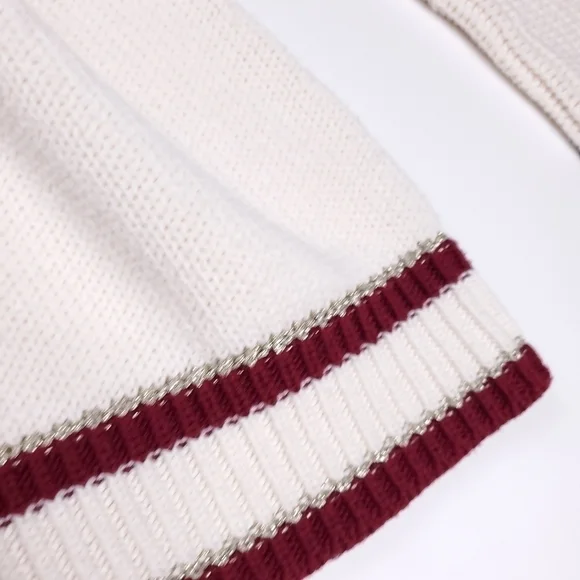 New Loft Cream Red Trim Gold Button Bell Sleeve Sweater Sz Xs - Picture 9 of 14